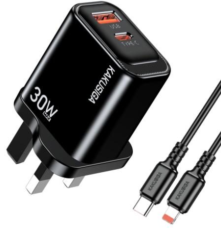 KAKUSIGA KSC-2212 PD30W + QC3.0 Private Mold Charger Set (UK) Type-C to Lightning