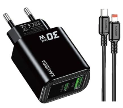 KAKUSIGA KSC-2214 PD30W + QC3.0 Charger Set (EU) Type-C toLightning