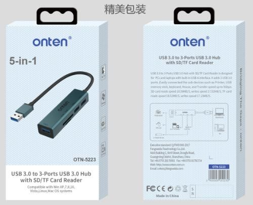 ONTEN OTN-5223 USB 3.0 to 3- Ports USB 3.0 Hub with SD/TF Card Reader