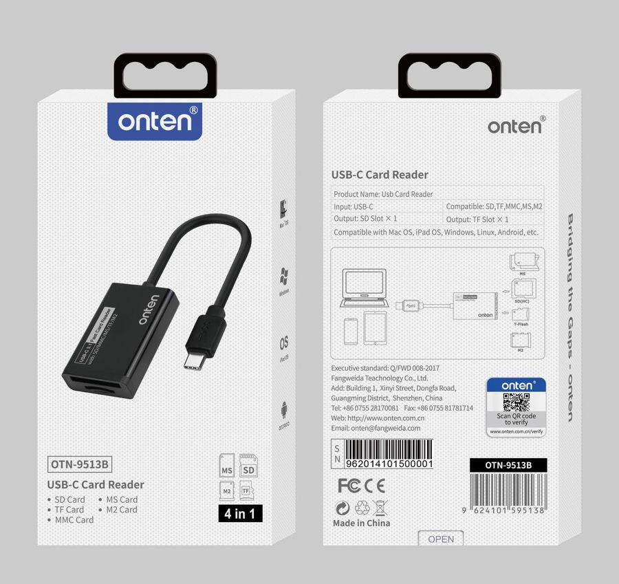 ONTEN OTN-9513B USB-C 3.1Fast Card Reader with SD/MMC /MS/TF/M2