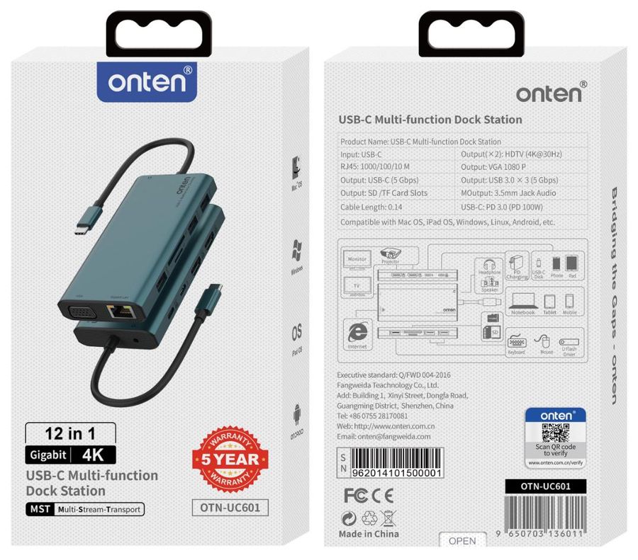 ONTEN OTN-UC601 12-in-1 Type-C Multi- function dock