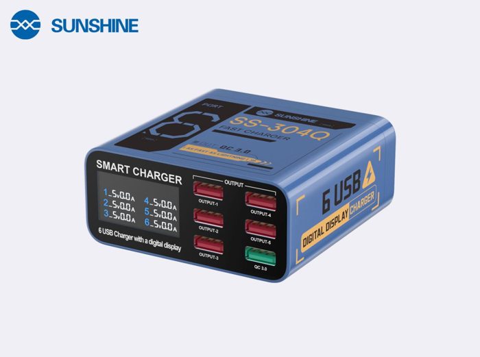 SUNSHINE SS-304Q smart charger/6 USB ports/wide voltage/ghost blue